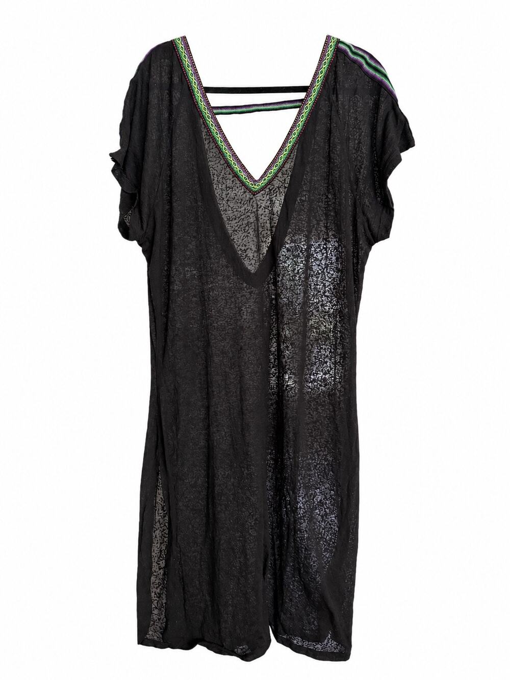 Pitusa Black V-Back Sheer Swim Cover Up Beach Dress Boho Chic Standard Size